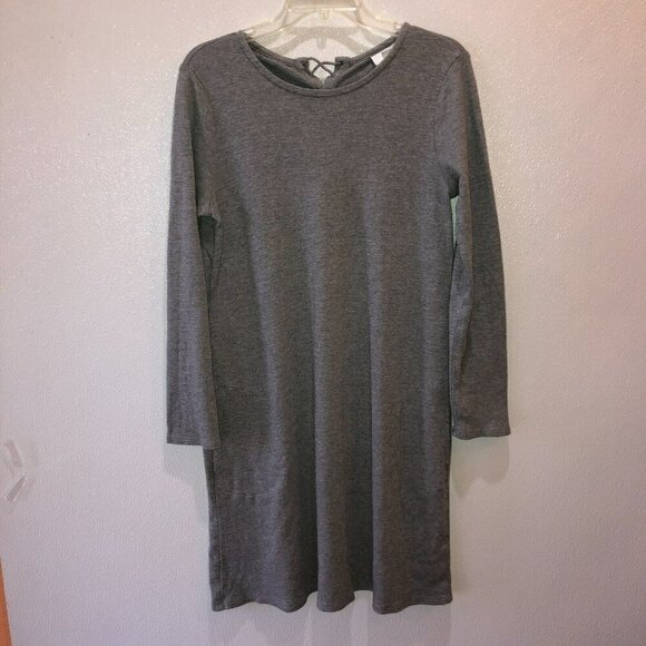 J Jill Womens Medium Gray Long Sleeve Pockets Lace Up Back Knit Dress Size M - Picture 4 of 10